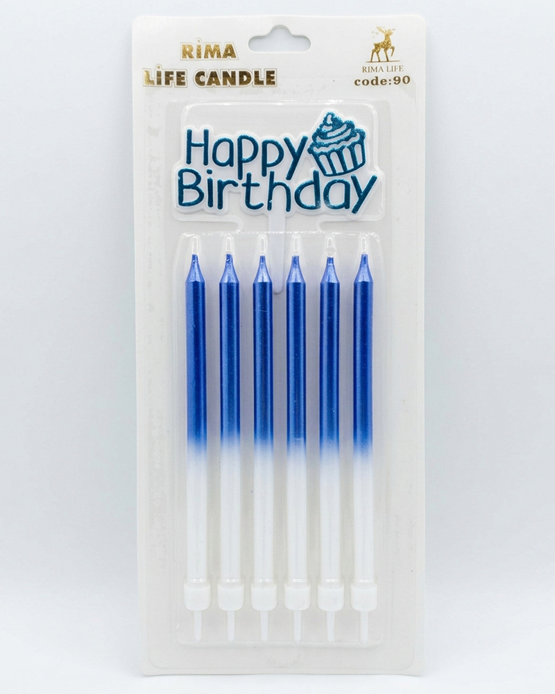 356 Rima Life Candle Mavi Beyaz Doğum Günü Mumu 90 - Görsel 1