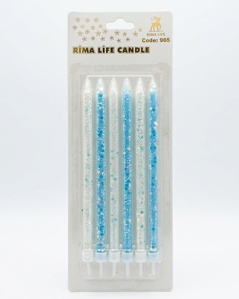 357 Rima Life Candle Mavi Beyaz Simli Doğum Günü Mumu 910 - Görsel 1