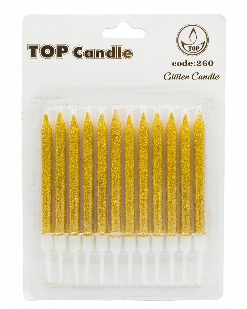 398 Top Candle Kısa Gold Altın Simli Doğum Günü Mumu 260 - Görsel 1