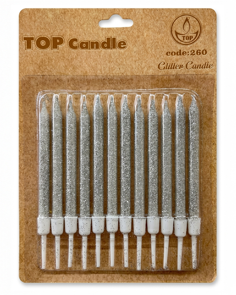 399 Top Candle Kısa Gümüş Simli Doğum Günü Mumu 260 - Görsel 1