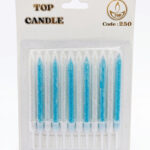 Top Candle Kısa Mavi-Beyaz Simli Doğum Günü Mumu 250