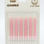 Top Candle Kısa Pembe-Beyaz Simli Doğum Günü Mumu 250