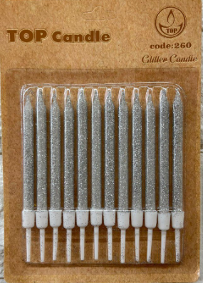 Toptan Top Candle Kısa Gümüş Simli Doğum Günü Mumu