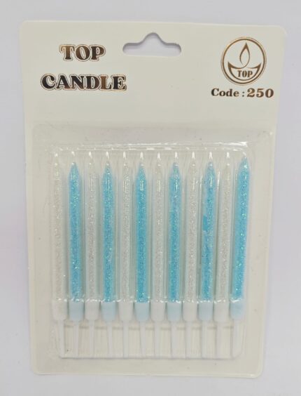 Toptan Top Candle Kısa Mavi-Beyaz Simli Doğum Günü Mumu