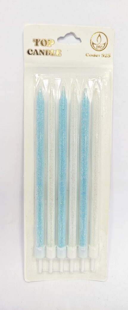 Toptan Top Candle Mavi-Beyaz Simli Doğum Günü Mumu