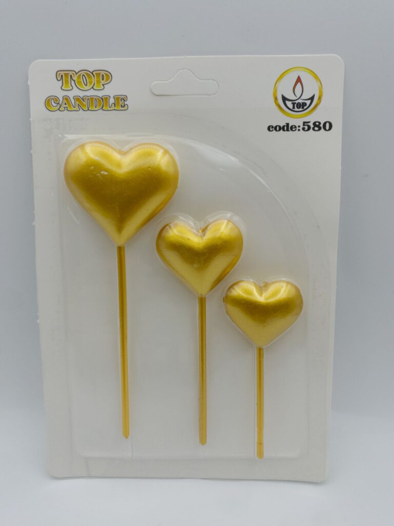 Top Candle Altın 3lü Kalp Mum 580