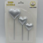 Top Candle Gümüş 3lü Kalp Mum 580