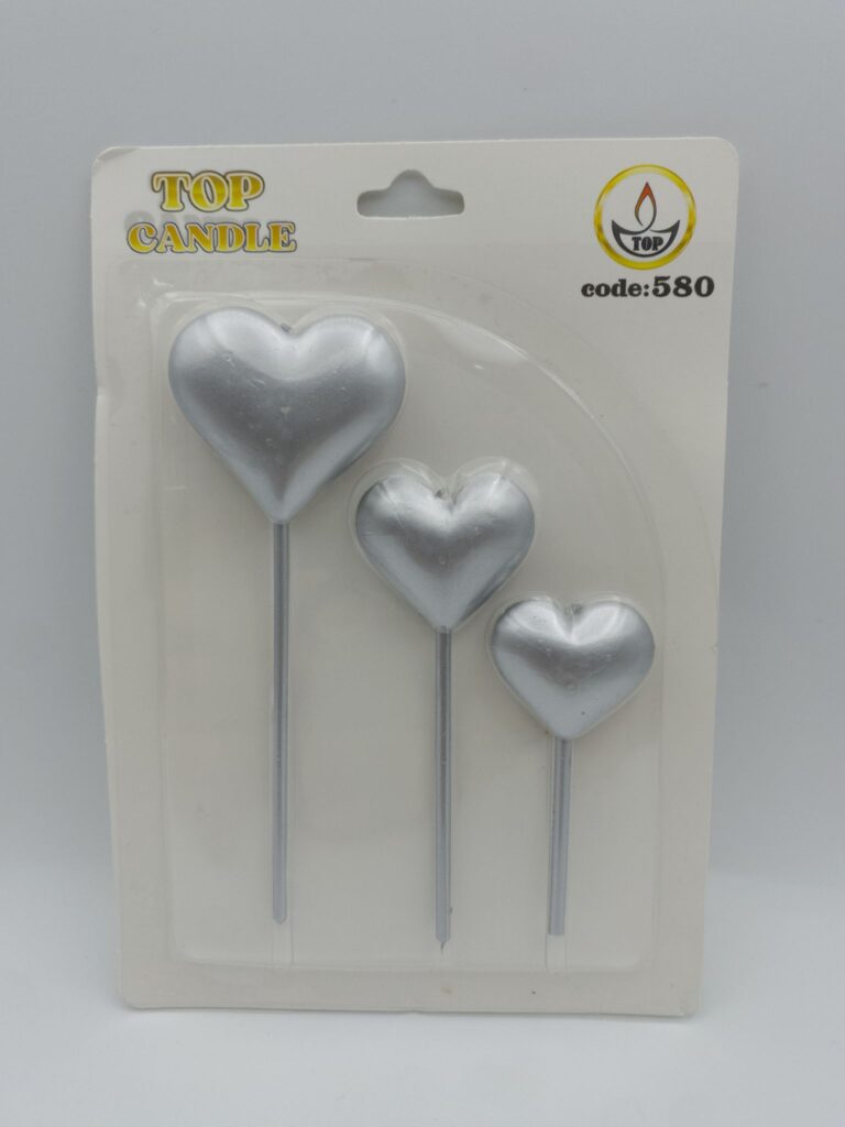 Top Candle Gümüş 3lü Kalp Mum 580