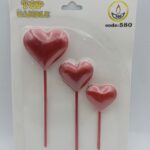 Top Candle Kırmızı 3lü Kalp Mum 580