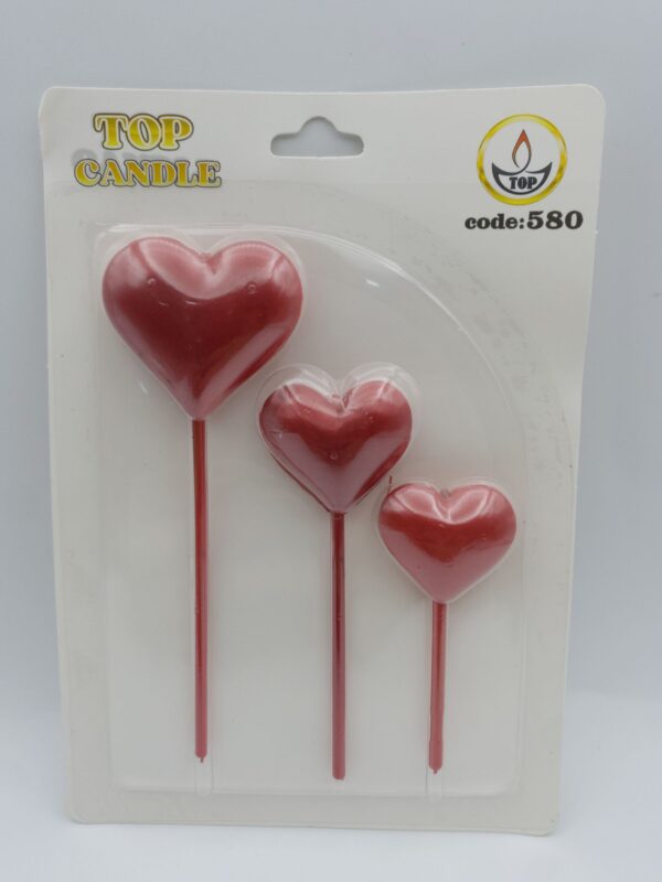 Top Candle Kırmızı 3lü Kalp Mum 580