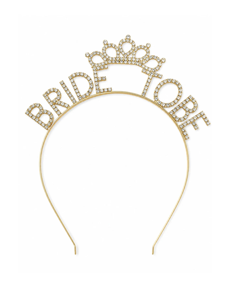 104 Bride To Be Taşlı Gold Taç - Görsel 1