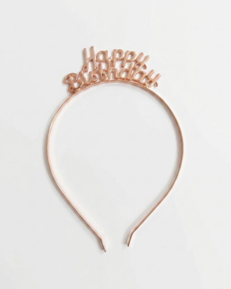 116 Happy Birthday Rose Gold Metal Taç - Görsel 1