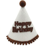 Ponponlu Kahverengi Beyaz Happy Birthday Kukuleta x10