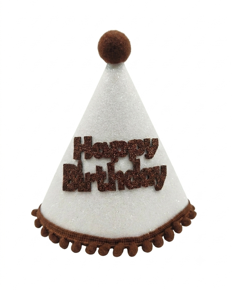 13 Ponponlu Kahverengi Beyaz Happy Birthday Kukuleta x10 - Görsel 1