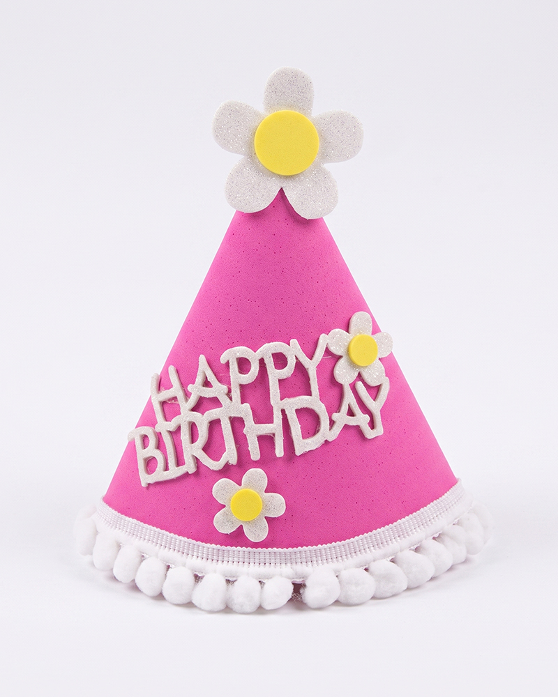 24 Papatya Figürlü Happy Birthday Kukuleta Pembe x10 - Görsel 1
