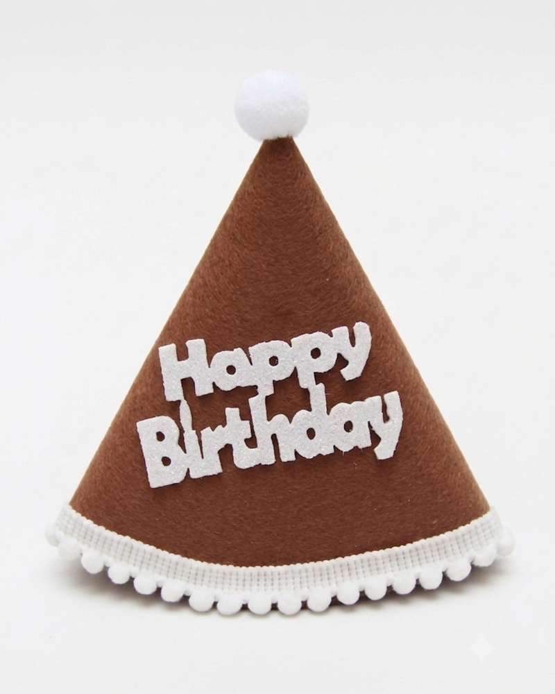 40 Ponponlu Kahverengi Happy Birthday Kukuleta x10 - Görsel 1
