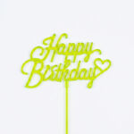 Happy Birthday Neon Yeşil Pasta Üstü Mika x10
