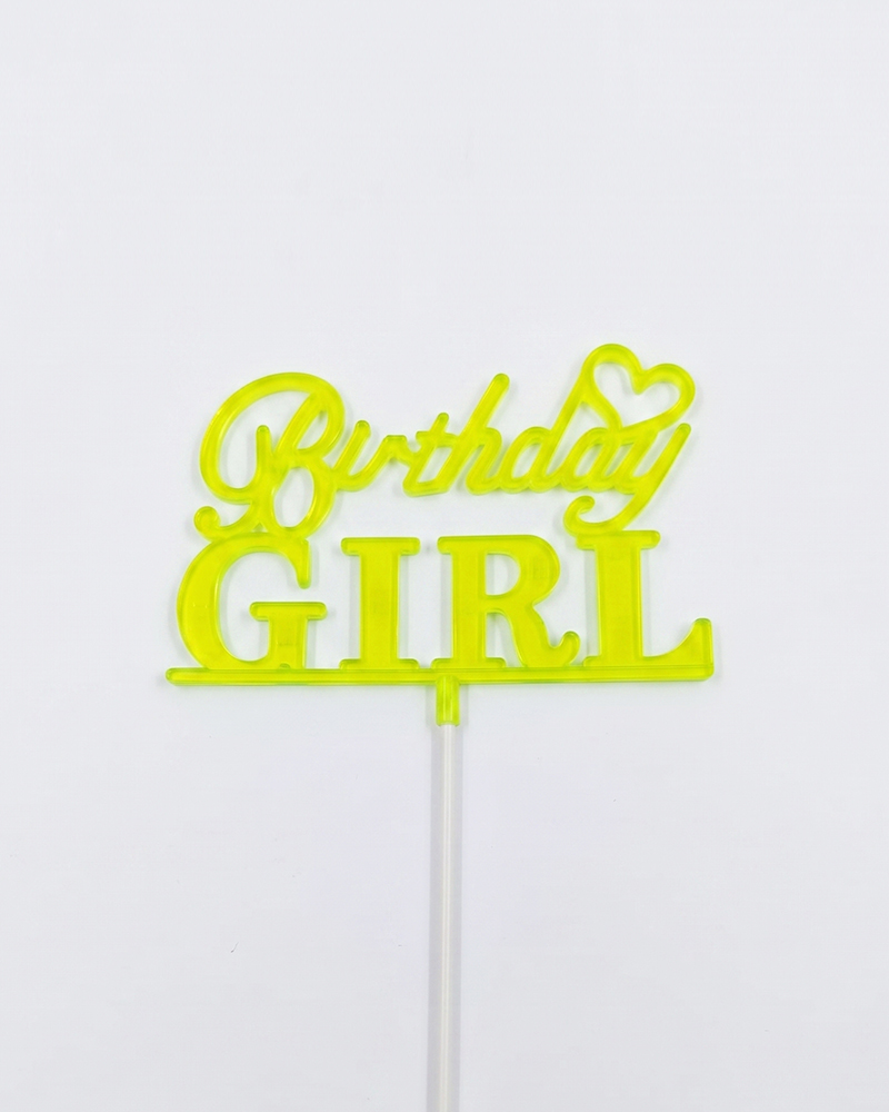 72 Birthday Girl Neon Yeşi Beyaz Çubuk Pasta Üstü Mika x10 - Görsel 1