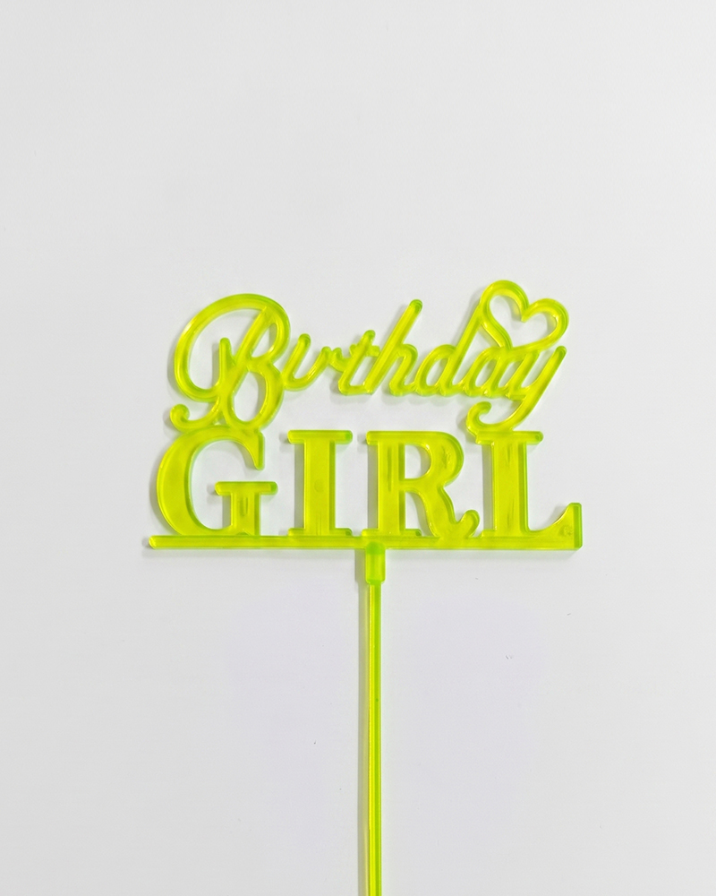 74 Birthday Girl Neon Yeşil - Yeşil Çubuk Pasta Üstü Mika x10 - Görsel 1