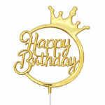 Desenli Happy Birthday Parlak Gold Pasta Üstü Mika x10