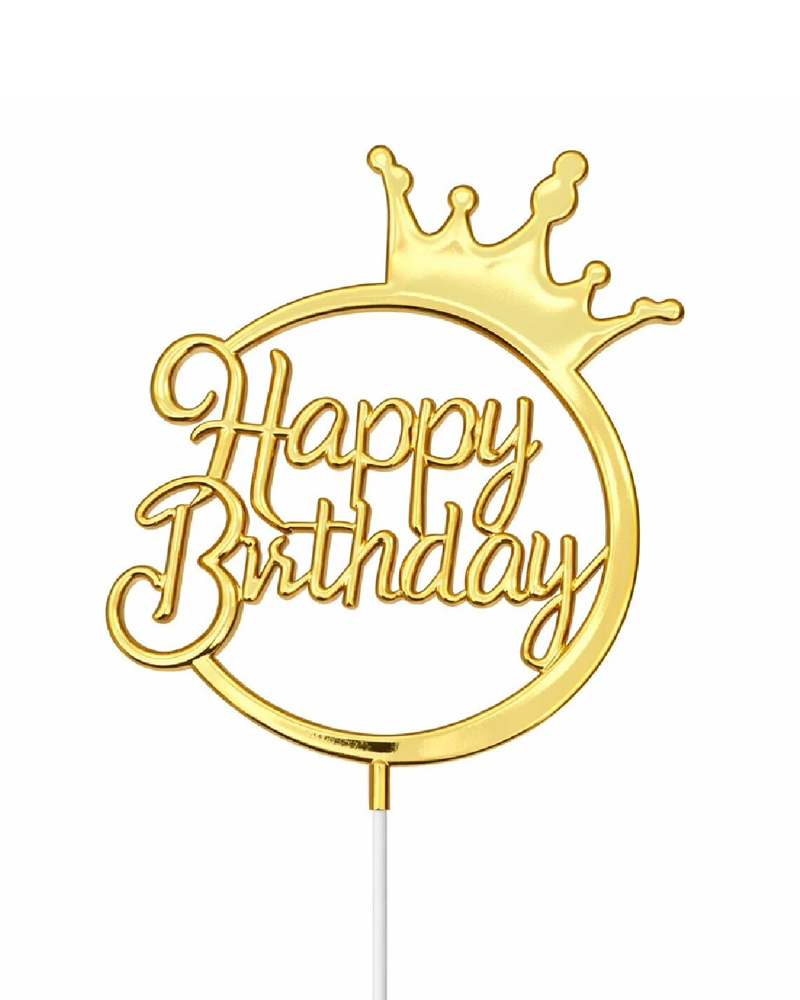 83 Desenli Happy Birthday Parlak Gold Pasta Üstü Mika x10 - Görsel 1